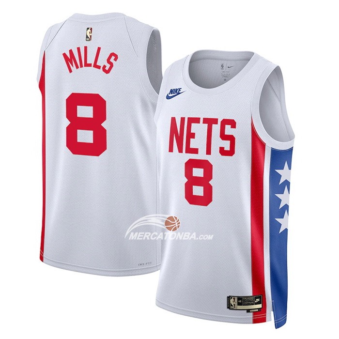 Maglia Brooklyn Nets Patty Mills NO 8 Classic 2022-23 Bianco